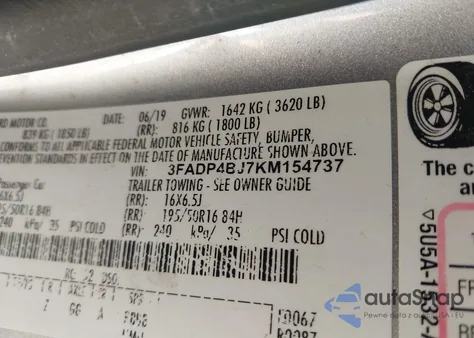 2019 Ford Fiesta Se from USA, damaged, VIN 3FADP4BJ7KM154737
